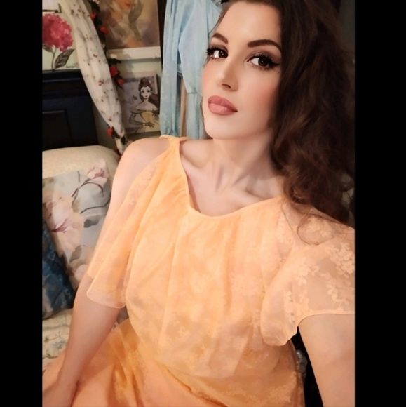 🧡 Rare Vintage 1970 ILGWU NWT Romantically orange hostess full length dress - Picture 10 of 10